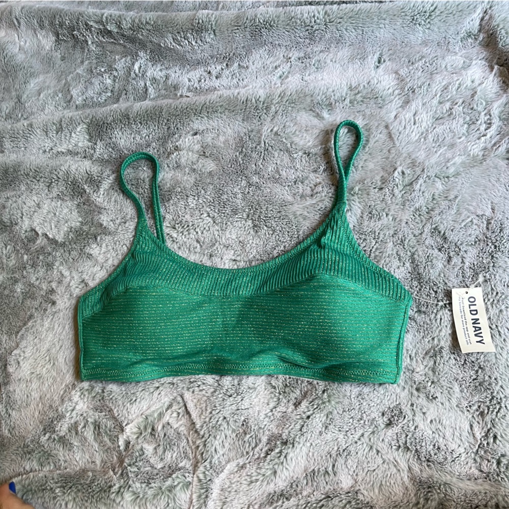Green and Gold Adjustable Sparkle Bikini Top from Old Navy Size Medium NWT - Picture 2 of 10